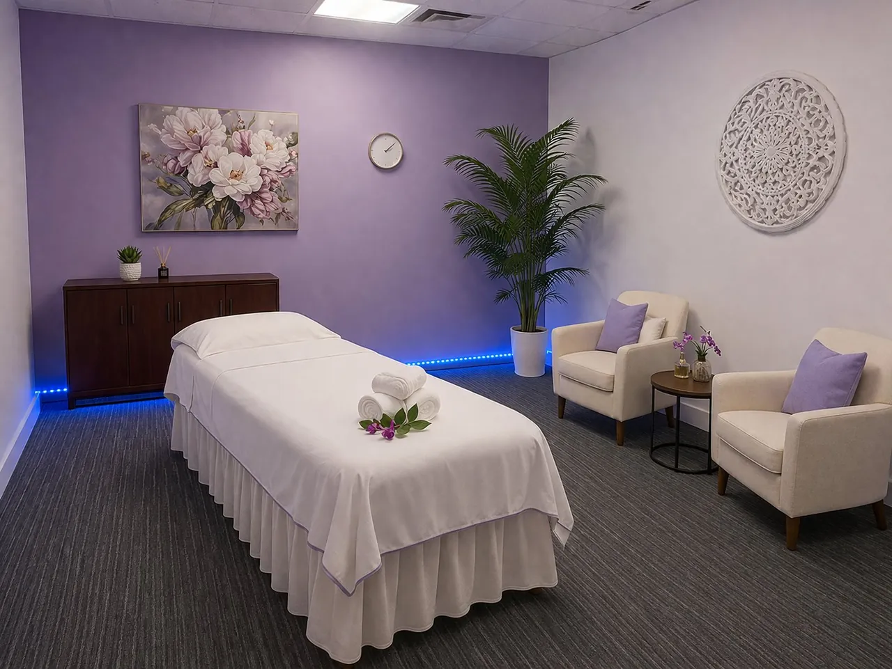 Comfortable, private massage room at Desert Asian Spa near the Las Vegas Strip, NV