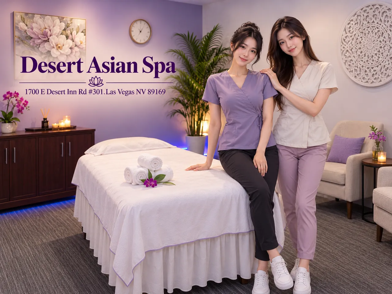 Friendly staff in a clean, private room for Muscle Tension Massage at Desert Asian Spa in Las Vegas, NV