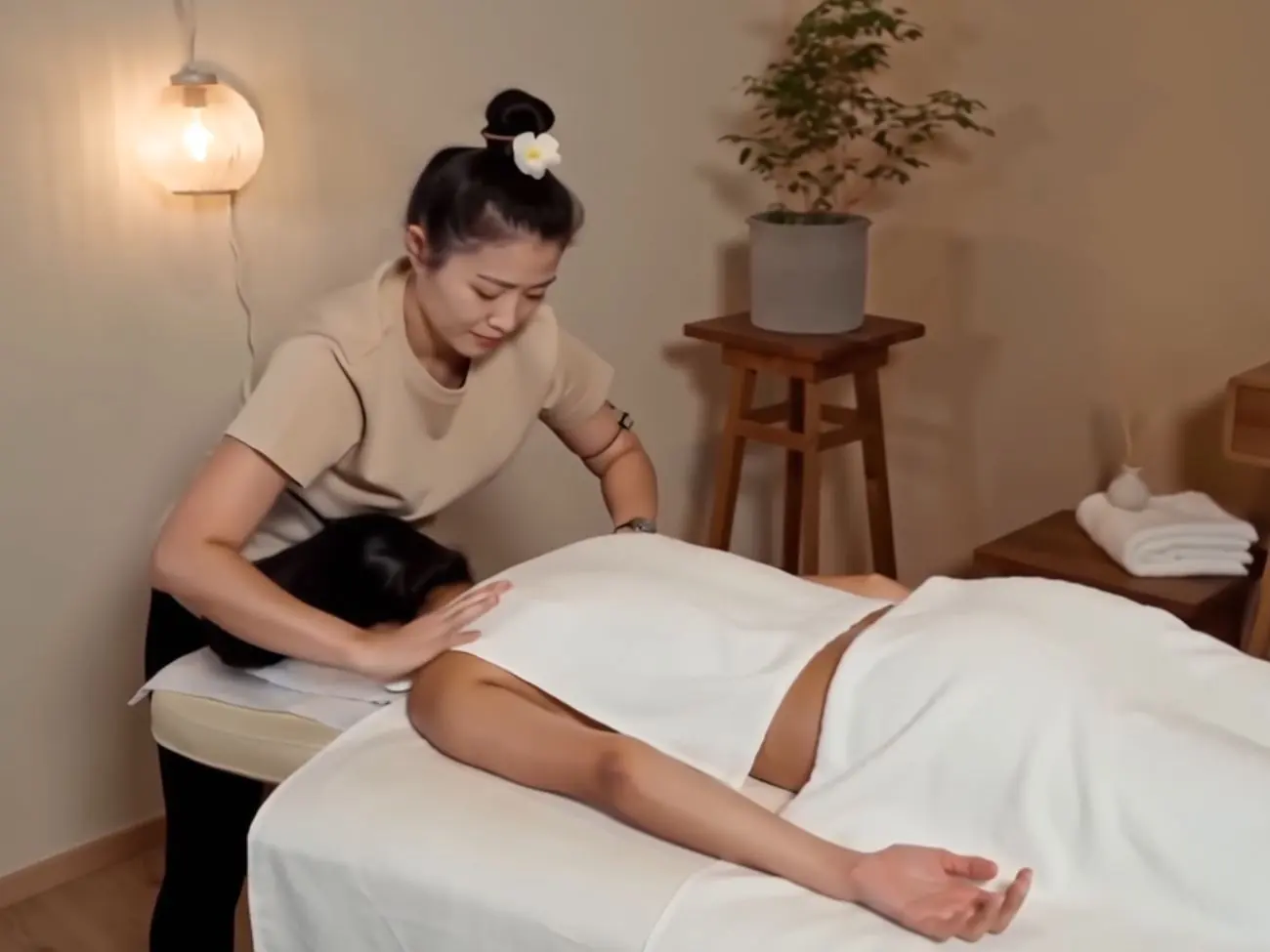 Therapist working a guest's back during a session at Desert Relax SPA Las Vegas