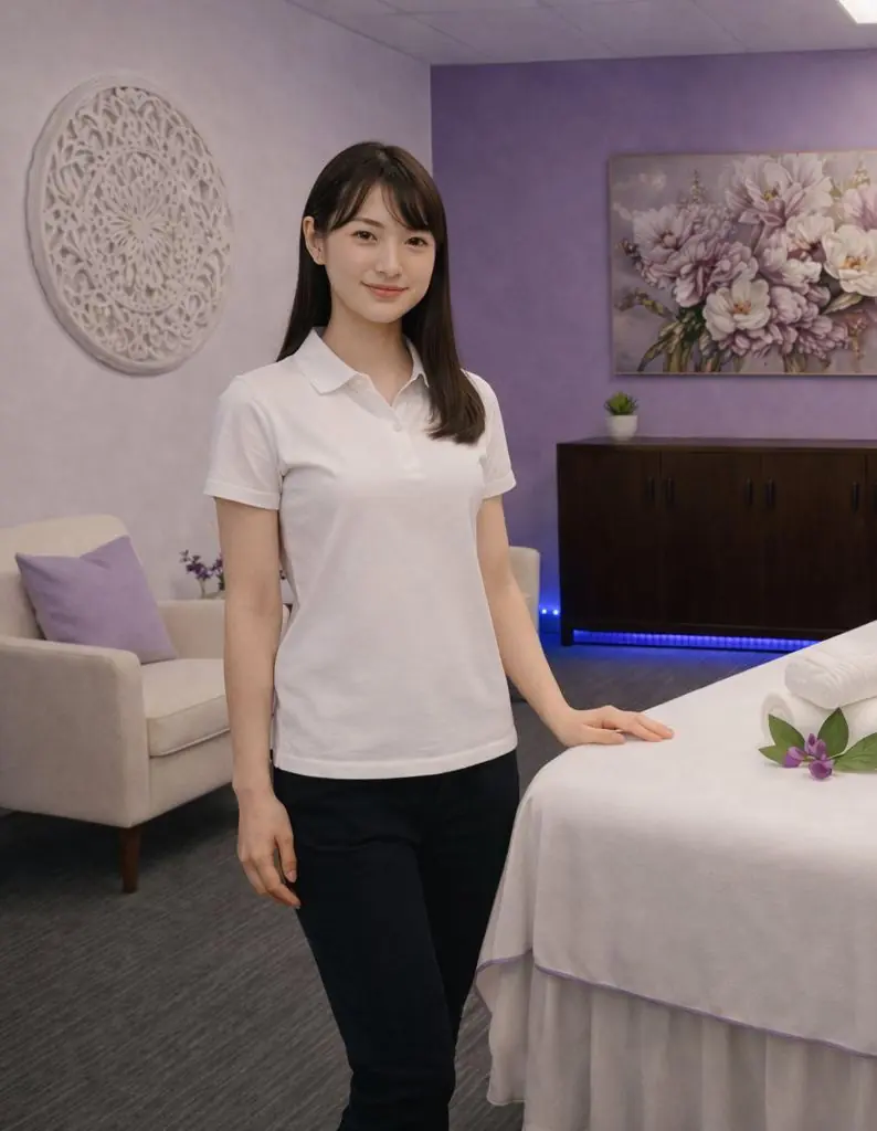 Professional therapist standing beside the treatment table at Desert Relax SPA Las Vegas