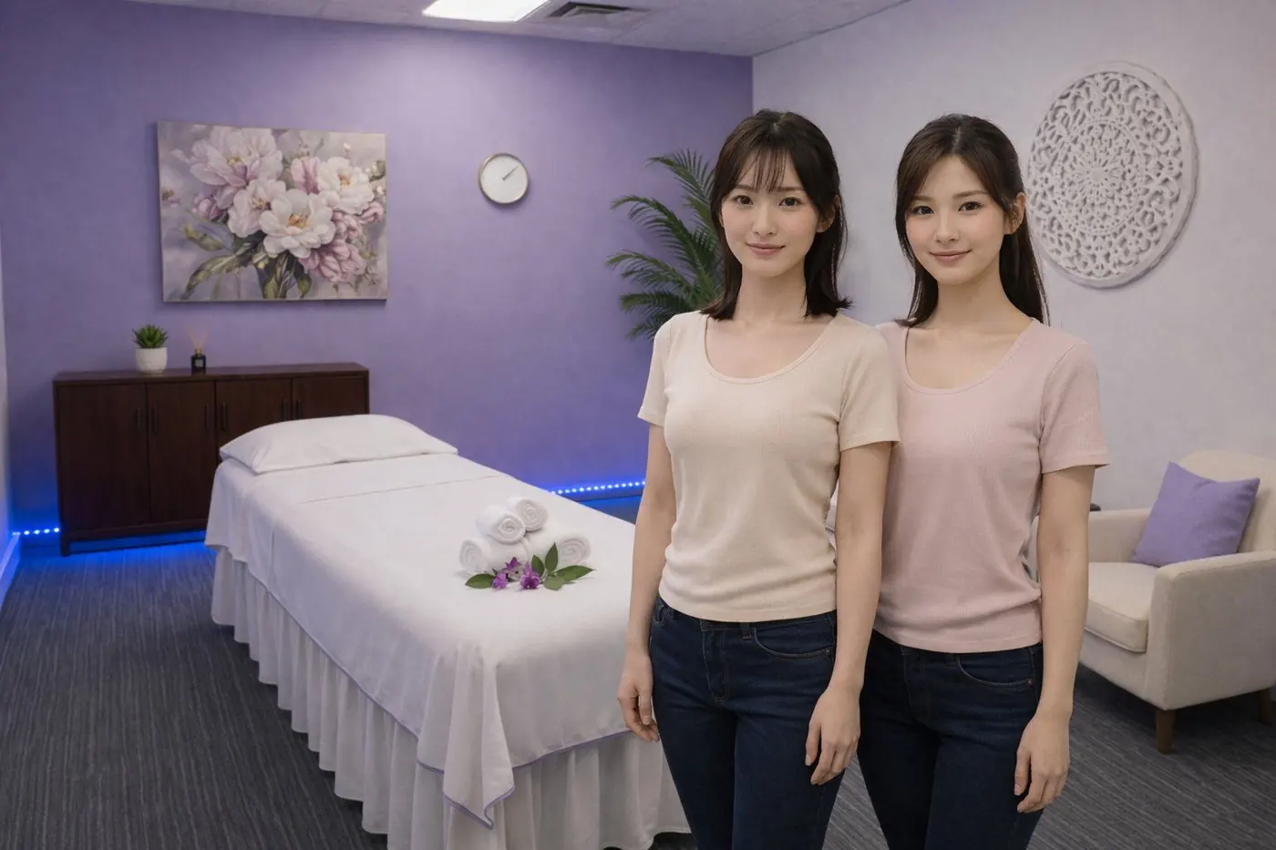 Two professional therapists ready in a treatment room at Desert Relax SPA Las Vegas